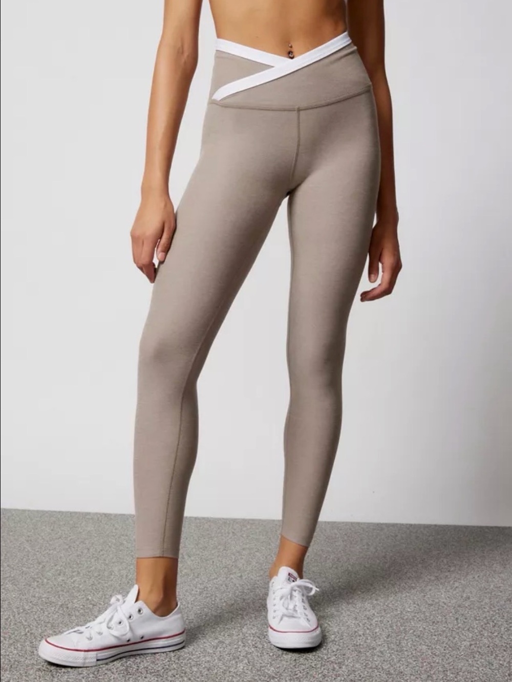 Beyond Yoga Spacedye Outlines High Waisted Midi Leggings, Taupe & Cream, Size L